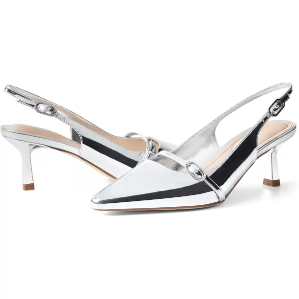 JENN ARDOR Womens Kitten Heel Pumps Slingback Sandals Closed Toe Low Dress Shoes Bridal Elegant for Wedding PartySilver