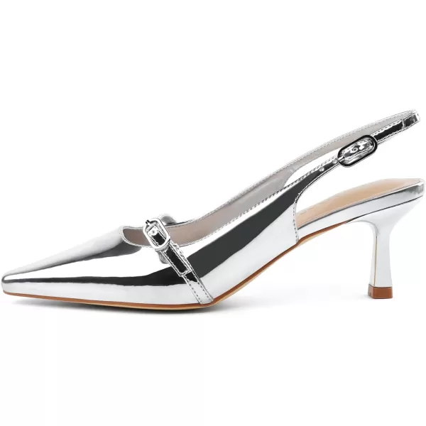 JENN ARDOR Womens Kitten Heel Pumps Slingback Sandals Closed Toe Low Dress Shoes Bridal Elegant for Wedding PartySilver