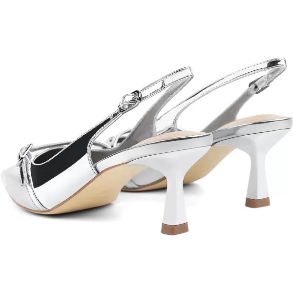 JENN ARDOR Womens Kitten Heel Pumps Slingback Sandals Closed Toe Low Dress Shoes Bridal Elegant for Wedding PartySilver