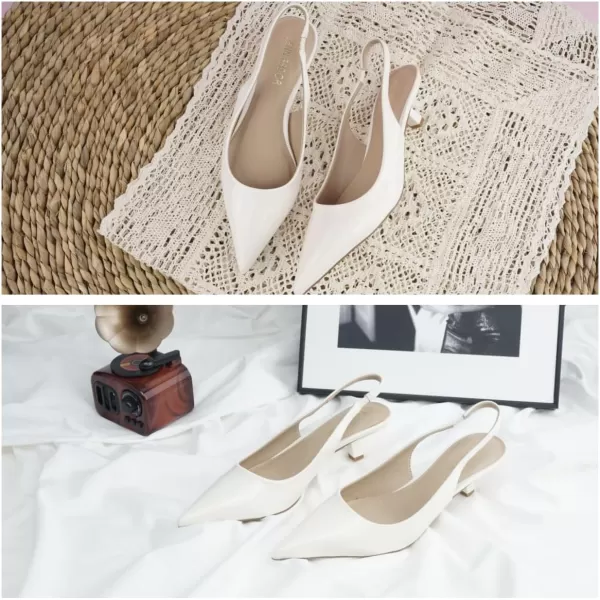 JENN ARDOR Womens Kitten Heels Closed Pointed Toe Elastic Slingback Sexy Low Heels Bridal Wedding Guest Dress Prom Pumps ShoesCream Whitepu
