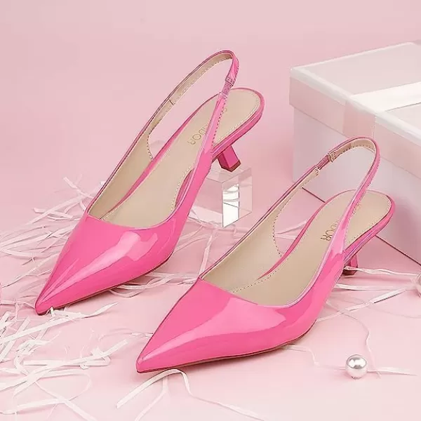 JENN ARDOR Womens Kitten Heels Closed Pointed Toe Elastic Slingback Sexy Low Heels Bridal Wedding Guest Dress Prom Pumps ShoesHot Pinkpu
