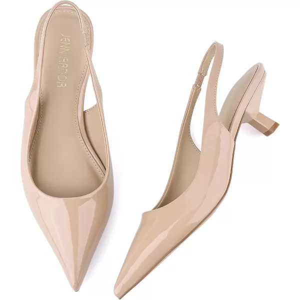 JENN ARDOR Womens Kitten Heels Closed Pointed Toe Elastic Slingback Sexy Low Heels Bridal Wedding Guest Dress Prom Pumps ShoesNudepu