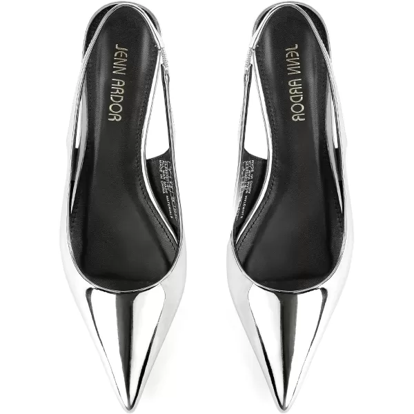 JENN ARDOR Womens Kitten Heels Closed Pointed Toe Elastic Slingback Sexy Low Heels Bridal Wedding Guest Dress Prom Pumps ShoesSilverpu