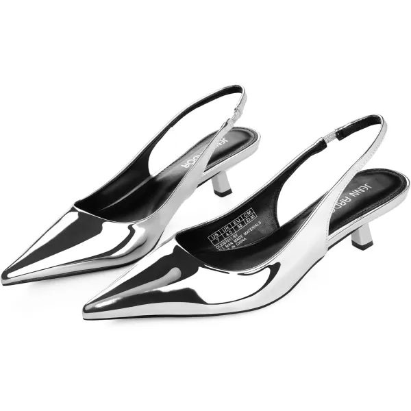 JENN ARDOR Womens Kitten Heels Closed Pointed Toe Elastic Slingback Sexy Low Heels Bridal Wedding Guest Dress Prom Pumps ShoesSilverpu
