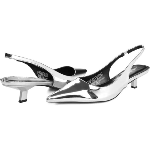 JENN ARDOR Womens Kitten Heels Closed Pointed Toe Elastic Slingback Sexy Low Heels Bridal Wedding Guest Dress Prom Pumps ShoesSilverpu
