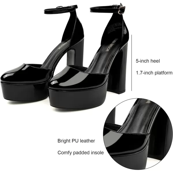 JENN ARDOR Womens Platform Heels Chunky High Heel Pumps Block Heels Ankle Strap Closed Toe for Dress Wedding Party PumpsBlack Mirror