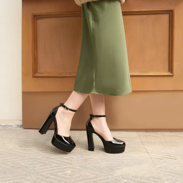 JENN ARDOR Womens Platform Heels Chunky High Heel Pumps Block Heels Ankle Strap Closed Toe for Dress Wedding Party PumpsBlack Mirror