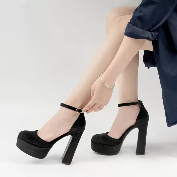 JENN ARDOR Womens Platform Heels Chunky High Heel Pumps Block Heels Ankle Strap Closed Toe for Dress Wedding Party PumpsBlack Velvet