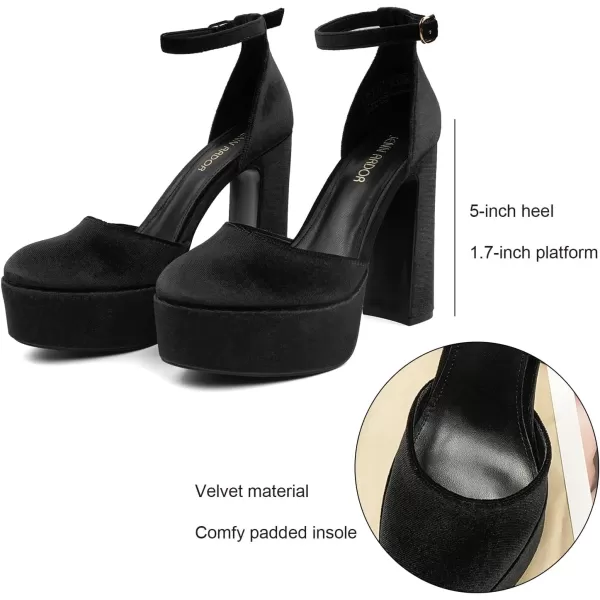 JENN ARDOR Womens Platform Heels Chunky High Heel Pumps Block Heels Ankle Strap Closed Toe for Dress Wedding Party PumpsBlack Velvet