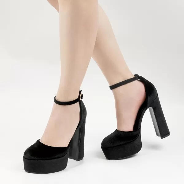 JENN ARDOR Womens Platform Heels Chunky High Heel Pumps Block Heels Ankle Strap Closed Toe for Dress Wedding Party PumpsBlack Velvet