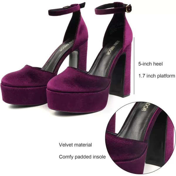 JENN ARDOR Womens Platform Heels Chunky High Heel Pumps Block Heels Ankle Strap Closed Toe for Dress Wedding Party PumpsBurgundy Velvet