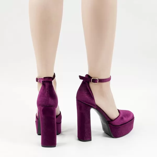 JENN ARDOR Womens Platform Heels Chunky High Heel Pumps Block Heels Ankle Strap Closed Toe for Dress Wedding Party PumpsBurgundy Velvet