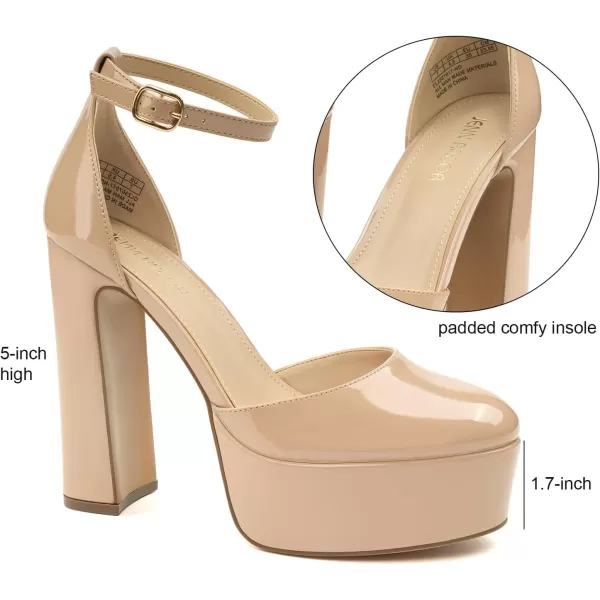 JENN ARDOR Womens Platform Heels Chunky High Heel Pumps Block Heels Ankle Strap Closed Toe for Dress Wedding Party PumpsNude Mirror