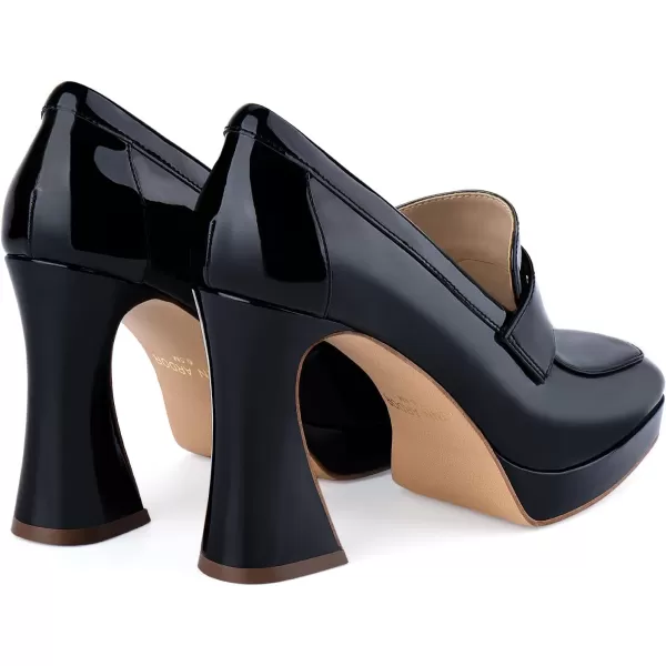 JENN ARDOR Womens Platform Loafer Heels Square Closed Toe Chunky Block High Penny Loafers Pumps Elegant Comfort Casual Slip On Wedding Dress ShoesBlackpu