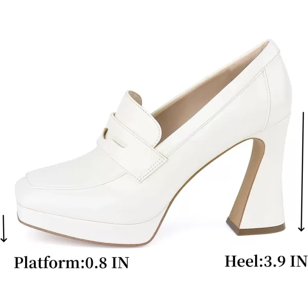JENN ARDOR Womens Platform Loafer Heels Square Closed Toe Chunky Block High Penny Loafers Pumps Elegant Comfort Casual Slip On Wedding Dress ShoesCream Whitepu