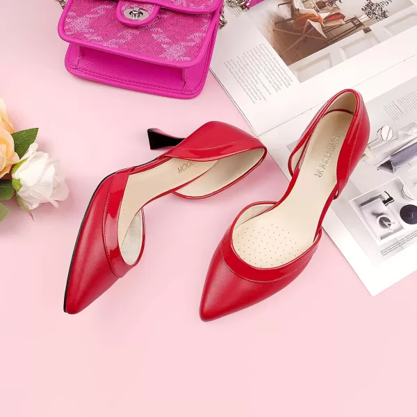 JENN ARDOR Womens Pumps Low Heels Pointed Closed Toe Kitten Dress Shoes for Women Comfortable Stiletto Heeled Sandals Classic Wedding Party DOrsay Work PumpsRed