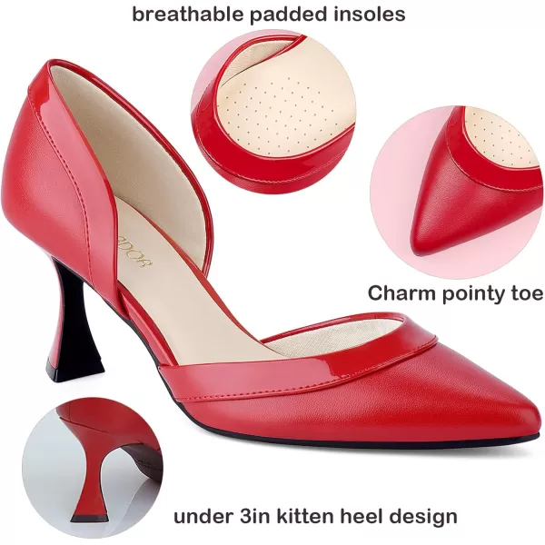 JENN ARDOR Womens Pumps Low Heels Pointed Closed Toe Kitten Dress Shoes for Women Comfortable Stiletto Heeled Sandals Classic Wedding Party DOrsay Work PumpsRed