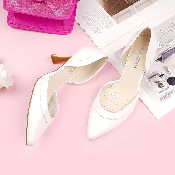 JENN ARDOR Womens Pumps Low Heels Pointed Closed Toe Kitten Dress Shoes for Women Comfortable Stiletto Heeled Sandals Classic Wedding Party DOrsay Work PumpsWhite