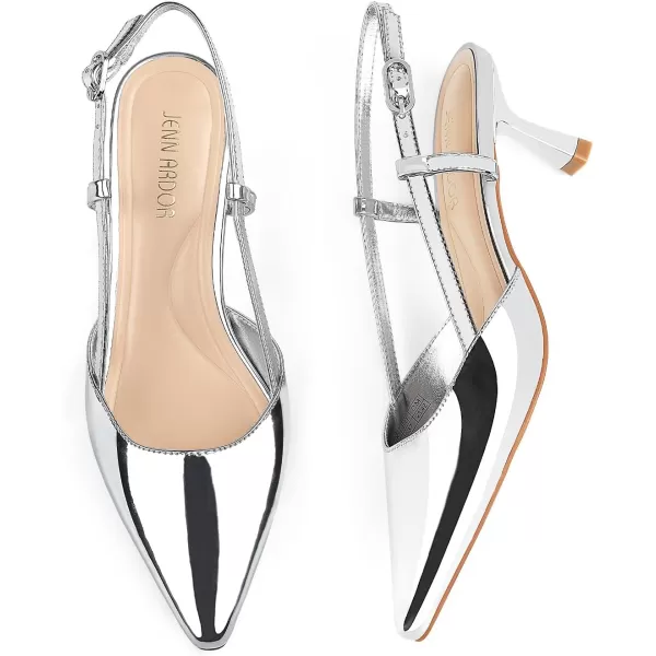JENN ARDOR Womens Slingback Kitten Heel Closed Pointed Toe Dress Pumps Shoes for Women Comfortable Low Heeled Sandals Wedding Party PumpsSliverPu