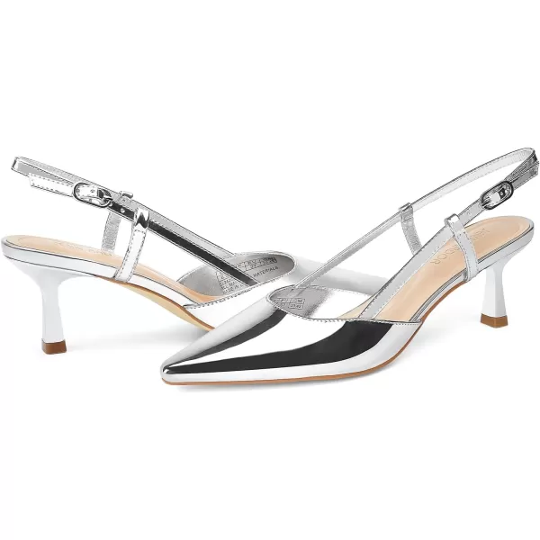 JENN ARDOR Womens Slingback Kitten Heel Closed Pointed Toe Dress Pumps Shoes for Women Comfortable Low Heeled Sandals Wedding Party PumpsSliverPu