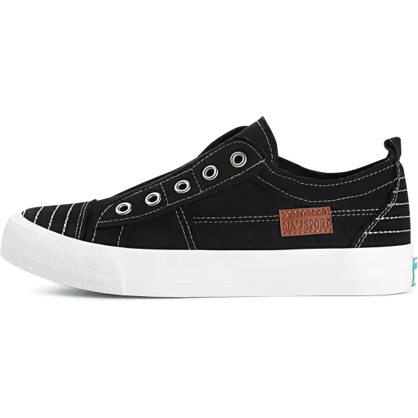 JENN ARDOR Womens Slip On Fashion Sneakers No Laces Comfortable Casual Low Canvas Sneakers Flats Walking ShoesBlack