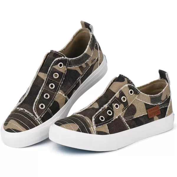 JENN ARDOR Womens Slip On Fashion Sneakers No Laces Comfortable Casual Low Canvas Sneakers Flats Walking ShoesCamouflage Print