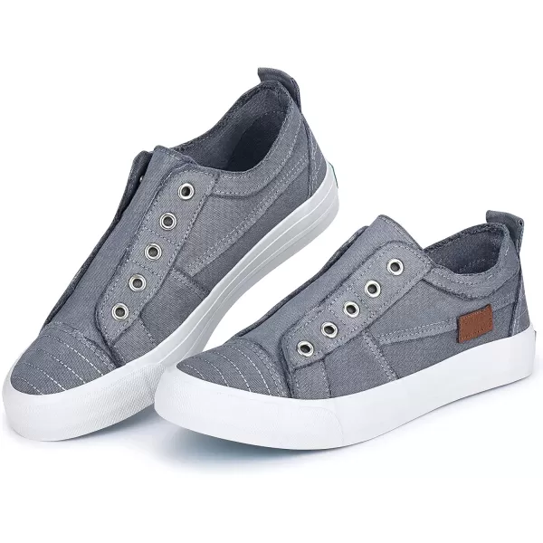 JENN ARDOR Womens Slip On Fashion Sneakers No Laces Comfortable Casual Low Canvas Sneakers Flats Walking ShoesGrey