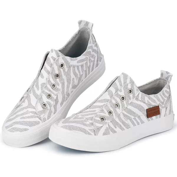 JENN ARDOR Womens Slip On Fashion Sneakers No Laces Comfortable Casual Low Canvas Sneakers Flats Walking ShoesGreyWhite Zebra