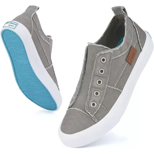 JENN ARDOR Womens Slip On Fashion Sneakers No Laces Comfortable Casual Low Canvas Sneakers Flats Walking ShoesGreysmoked Twill