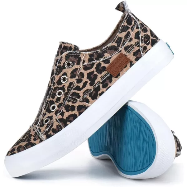 JENN ARDOR Womens Slip On Fashion Sneakers No Laces Comfortable Casual Low Canvas Sneakers Flats Walking ShoesLeopard Print