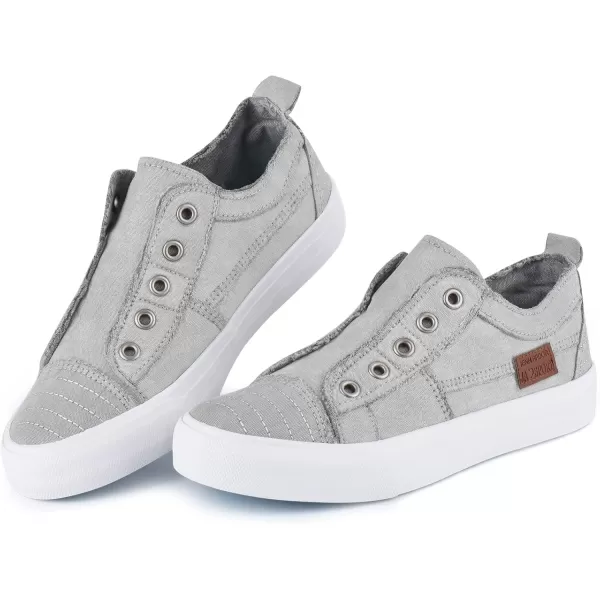 JENN ARDOR Womens Slip On Fashion Sneakers No Laces Comfortable Casual Low Canvas Sneakers Flats Walking ShoesLight Gray