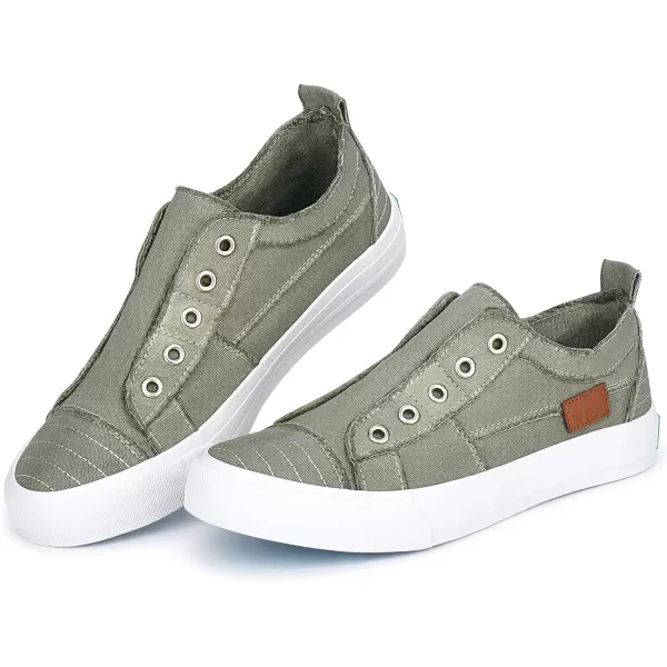 JENN ARDOR Womens Slip On Fashion Sneakers No Laces Comfortable Casual Low Canvas Sneakers Flats Walking ShoesOlive