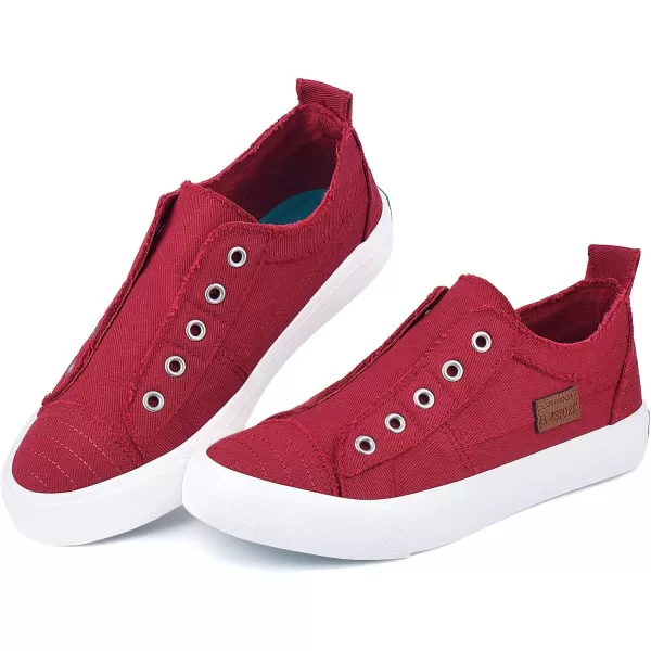 JENN ARDOR Womens Slip On Fashion Sneakers No Laces Comfortable Casual Low Canvas Sneakers Flats Walking ShoesRedsmoked Twill