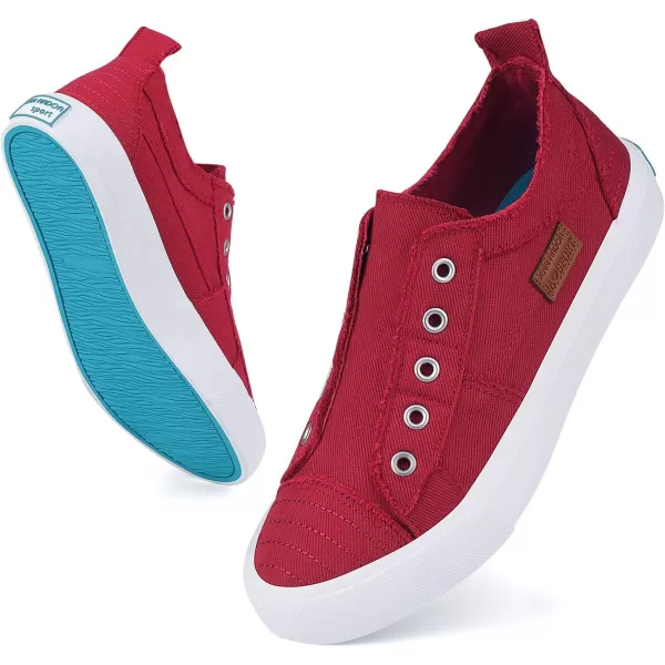 JENN ARDOR Womens Slip On Fashion Sneakers No Laces Comfortable Casual Low Canvas Sneakers Flats Walking ShoesRedsmoked Twill