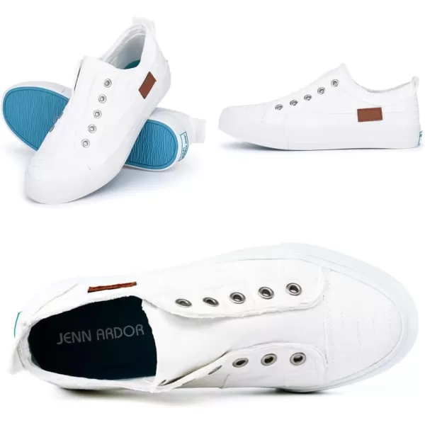 JENN ARDOR Womens Slip On Fashion Sneakers No Laces Comfortable Casual Low Canvas Sneakers Flats Walking ShoesWhite