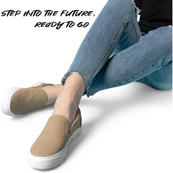 JENN ARDOR Womens Slip On Sneakers Fashion Flats Shoes Comfortable Casual Shoes for WalkingTaupe1