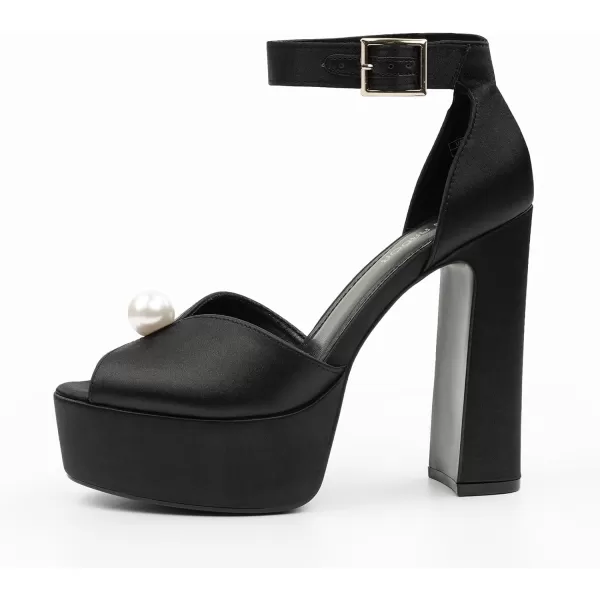 JENN ARDOR Womens Stylish Chunky Platform High Block Heels with Pearl Comfortable Open Toe Ankle Strap Dress Wedding Work Pumps ShoesBlack