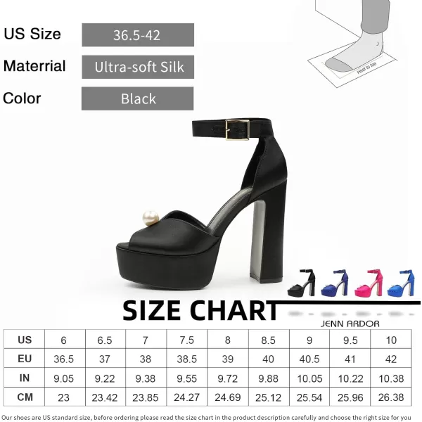 JENN ARDOR Womens Stylish Chunky Platform High Block Heels with Pearl Comfortable Open Toe Ankle Strap Dress Wedding Work Pumps ShoesBlack