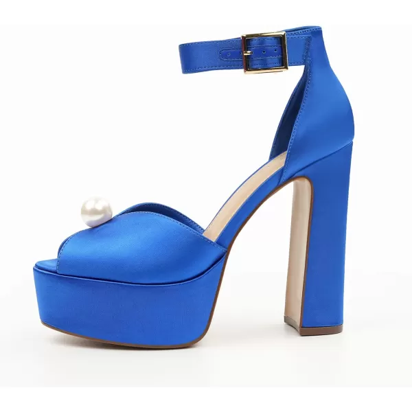 JENN ARDOR Womens Stylish Chunky Platform High Block Heels with Pearl Comfortable Open Toe Ankle Strap Dress Wedding Work Pumps ShoesNavy Blue