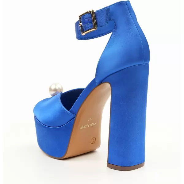 JENN ARDOR Womens Stylish Chunky Platform High Block Heels with Pearl Comfortable Open Toe Ankle Strap Dress Wedding Work Pumps ShoesNavy Blue
