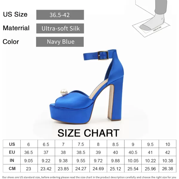 JENN ARDOR Womens Stylish Chunky Platform High Block Heels with Pearl Comfortable Open Toe Ankle Strap Dress Wedding Work Pumps ShoesNavy Blue