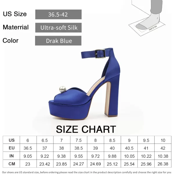 JENN ARDOR Womens Stylish Chunky Platform High Block Heels with Pearl Comfortable Open Toe Ankle Strap Dress Wedding Work Pumps ShoesRoyal Blue
