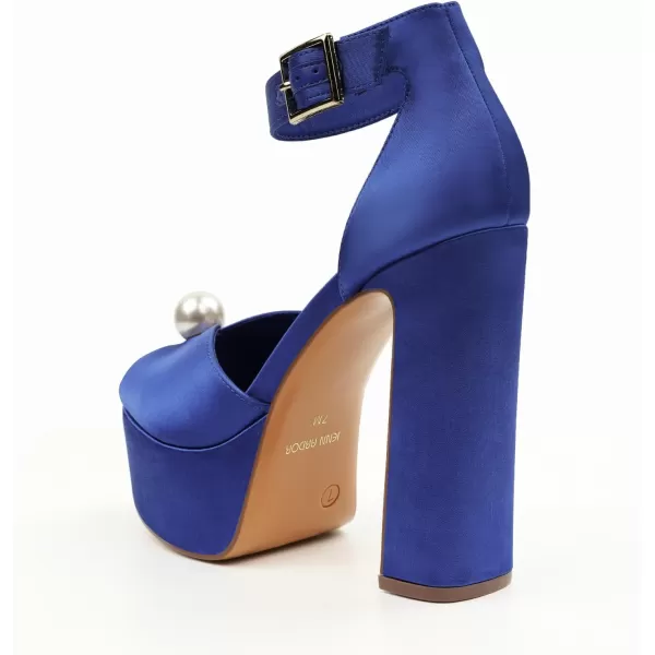 JENN ARDOR Womens Stylish Chunky Platform High Block Heels with Pearl Comfortable Open Toe Ankle Strap Dress Wedding Work Pumps ShoesRoyal Blue