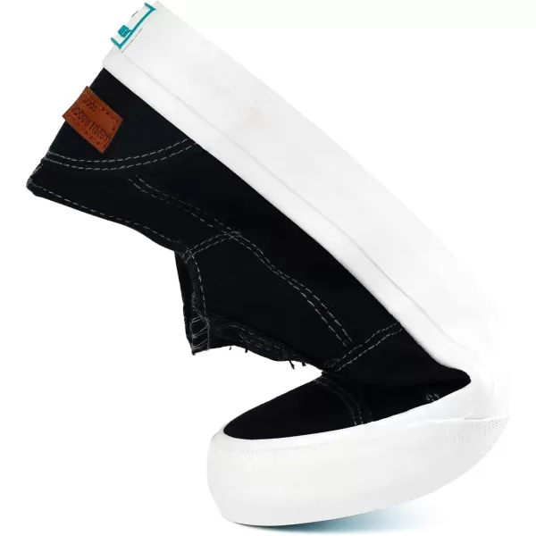 JENN ARDOR Womens Stylish Slip On Sneakers No Laces Elastic Low Top Canvas Sneakers Trendy Flats Comfortable Casual Walking ShoesBlack Canvas