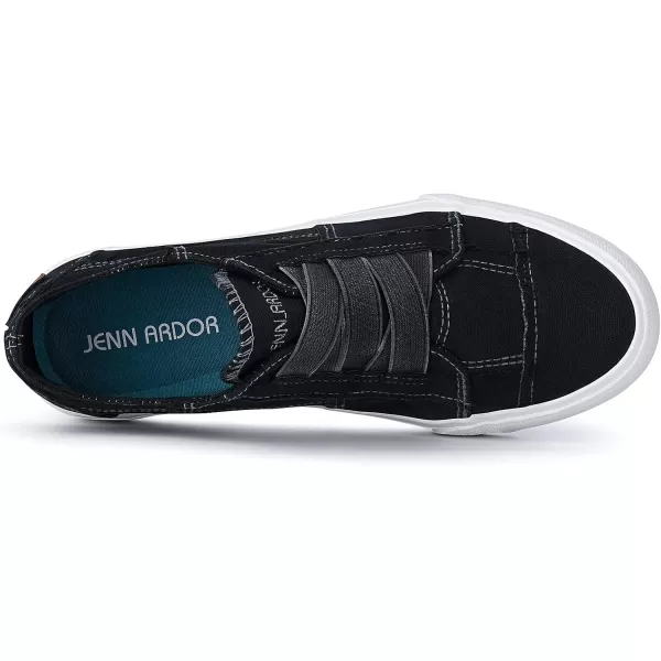 JENN ARDOR Womens Stylish Slip On Sneakers No Laces Elastic Low Top Canvas Sneakers Trendy Flats Comfortable Casual Walking ShoesBlack Canvas