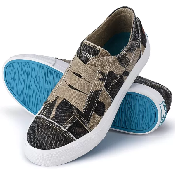 JENN ARDOR Womens Stylish Slip On Sneakers No Laces Elastic Low Top Canvas Sneakers Trendy Flats Comfortable Casual Walking ShoesCamo Canvas