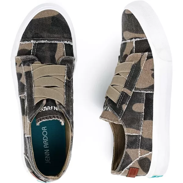 JENN ARDOR Womens Stylish Slip On Sneakers No Laces Elastic Low Top Canvas Sneakers Trendy Flats Comfortable Casual Walking ShoesCamo Canvas