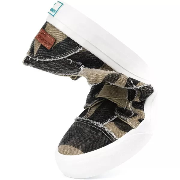 JENN ARDOR Womens Stylish Slip On Sneakers No Laces Elastic Low Top Canvas Sneakers Trendy Flats Comfortable Casual Walking ShoesCamo Canvas