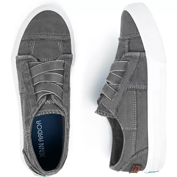 JENN ARDOR Womens Stylish Slip On Sneakers No Laces Elastic Low Top Canvas Sneakers Trendy Flats Comfortable Casual Walking ShoesGrey