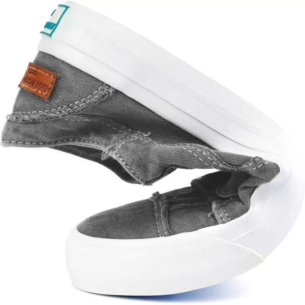 JENN ARDOR Womens Stylish Slip On Sneakers No Laces Elastic Low Top Canvas Sneakers Trendy Flats Comfortable Casual Walking ShoesGrey